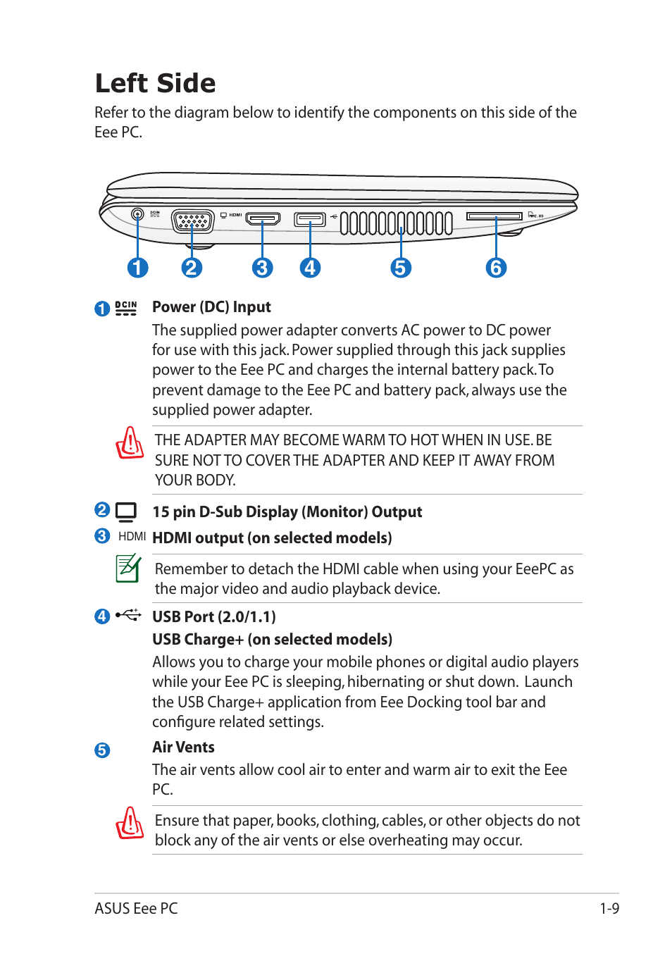 Left side, Left side -9 | Asus Eee PC R251P User Manual | Page 17 / 62