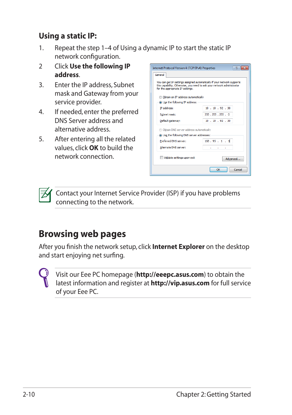 Browsing web pages | Asus Eee PC R251P User Manual | Page 32 / 62