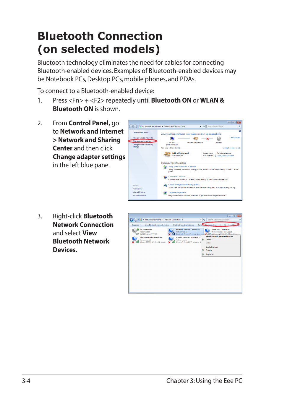 Bluetooth connection (on selected models), Bluetooth connection (on selected models) -4 | Asus Eee PC R251P User Manual | Page 36 / 62