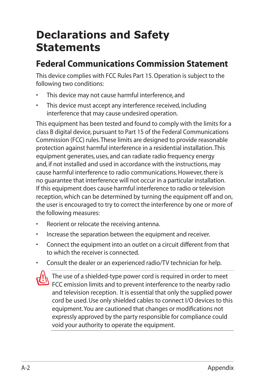 Declarations and safety statements, Federal communications commission statement | Asus Eee PC R251P User Manual | Page 50 / 62