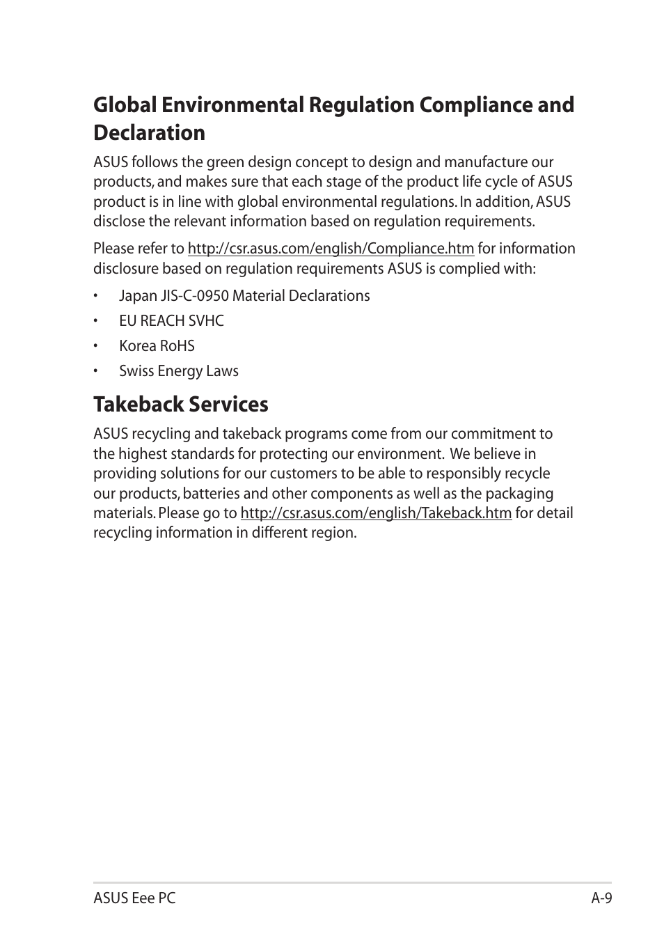 Takeback services | Asus Eee PC R251P User Manual | Page 57 / 62