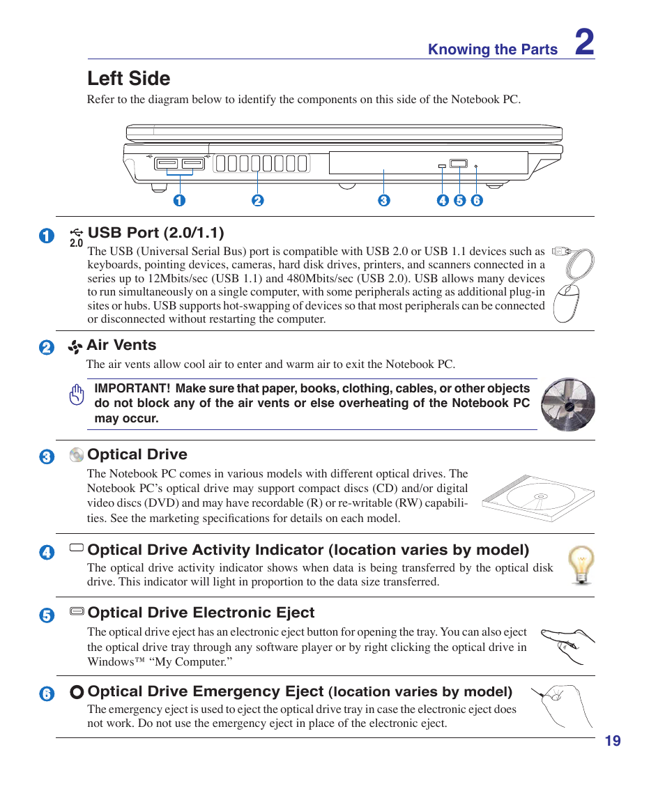 Left side | Asus A9Rp User Manual | Page 19 / 67