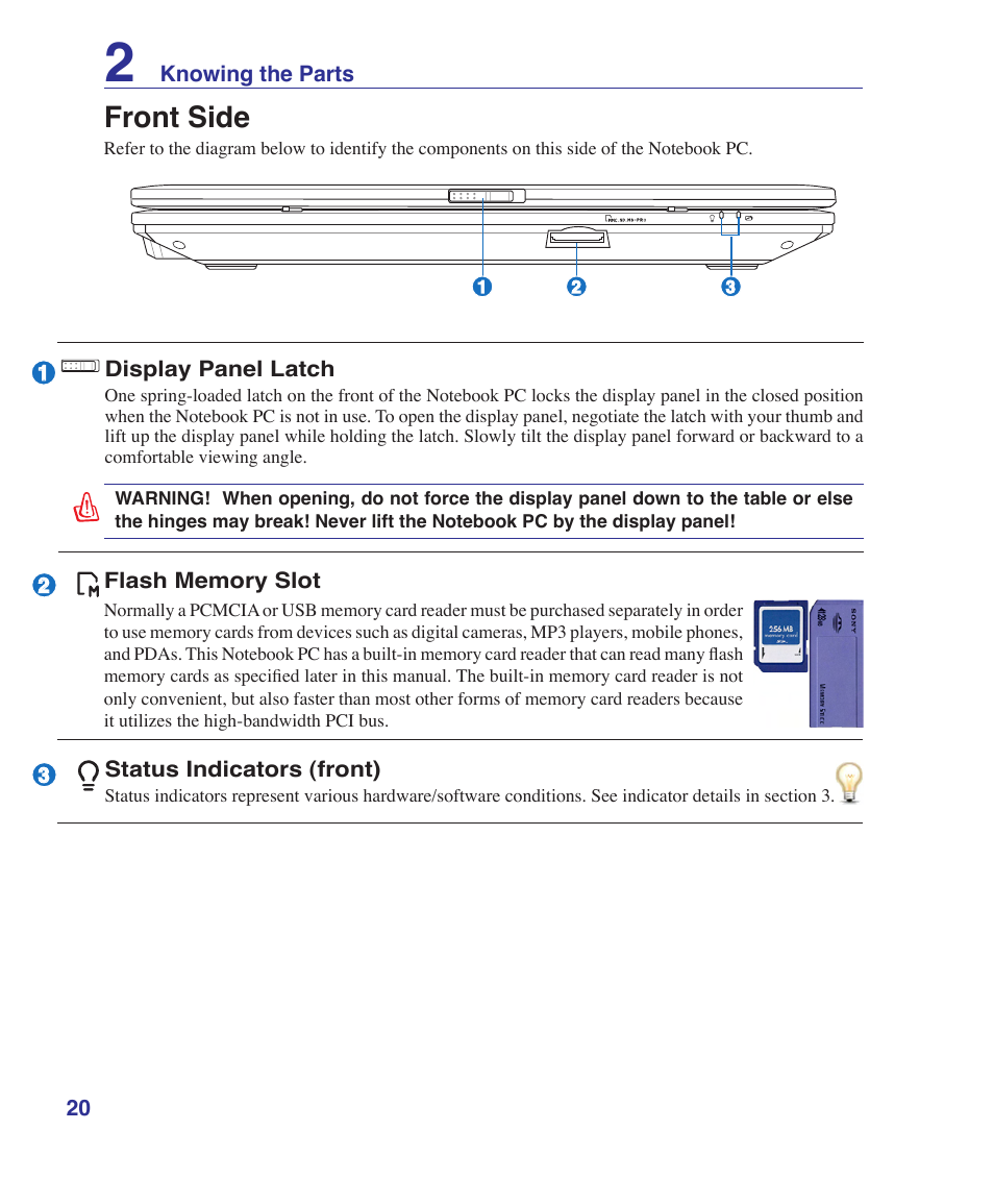 Front side | Asus A9Rp User Manual | Page 20 / 67