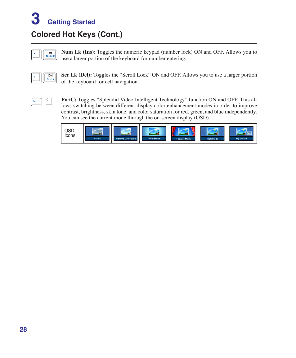 Colored hot keys (cont.) | Asus A9Rp User Manual | Page 28 / 67