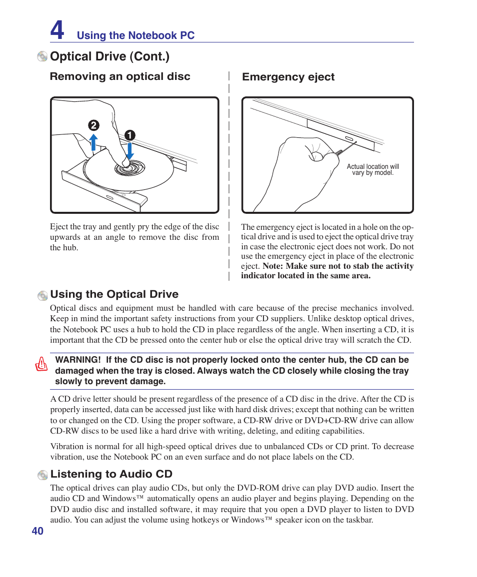 Optical drive (cont.) | Asus A9Rp User Manual | Page 40 / 67