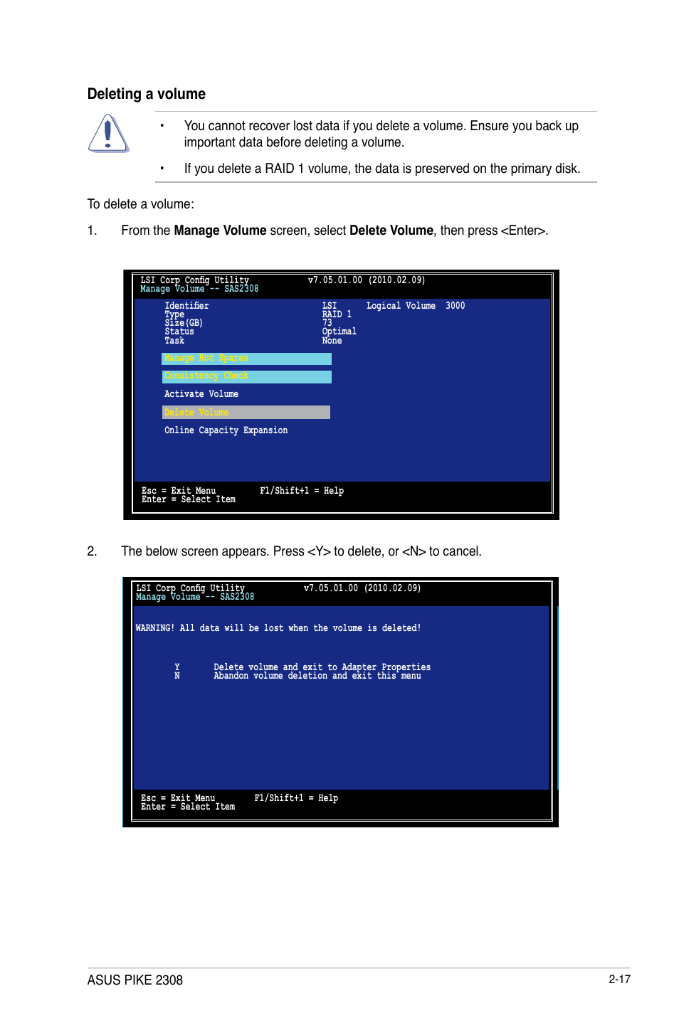 Deleting a volume | Asus PIKE 2308 User Manual | Page 29 / 62