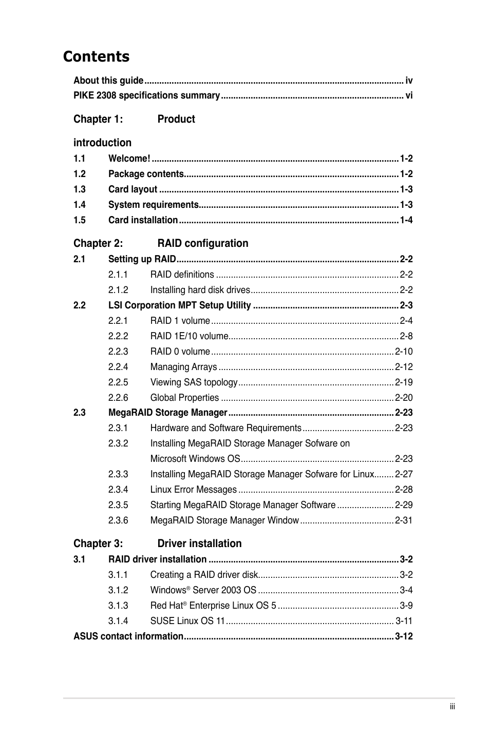 Asus PIKE 2308 User Manual | Page 3 / 62