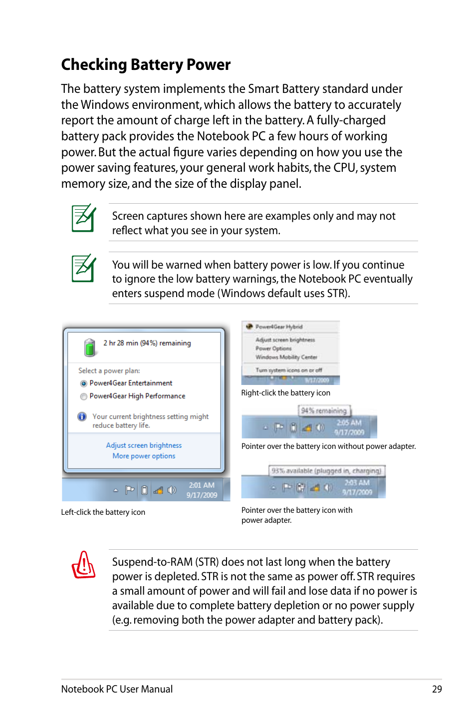 Checking battery power | Asus PU500CA User Manual | Page 29 / 100