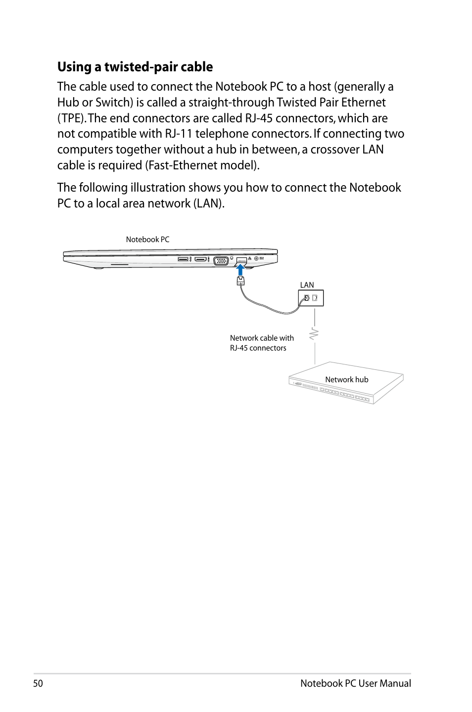 Using a twisted-pair cable | Asus PU500CA User Manual | Page 50 / 100