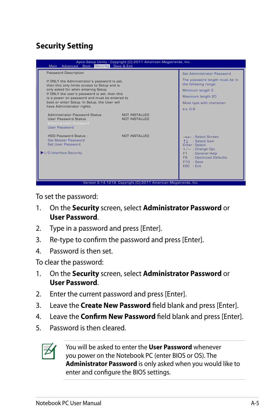 Security setting | Asus PU500CA User Manual | Page 63 / 100