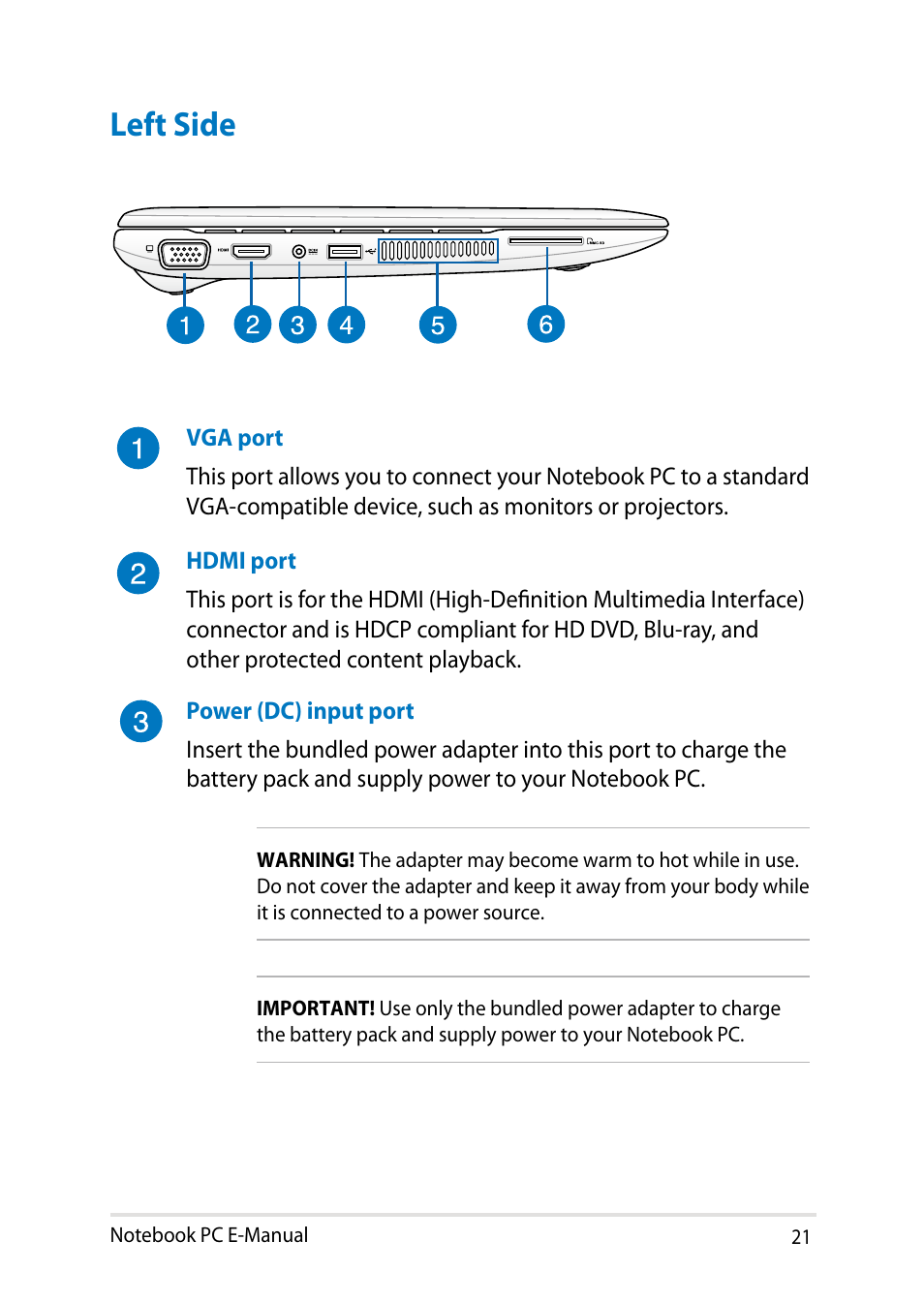 Left side | Asus X102BA User Manual | Page 21 / 122