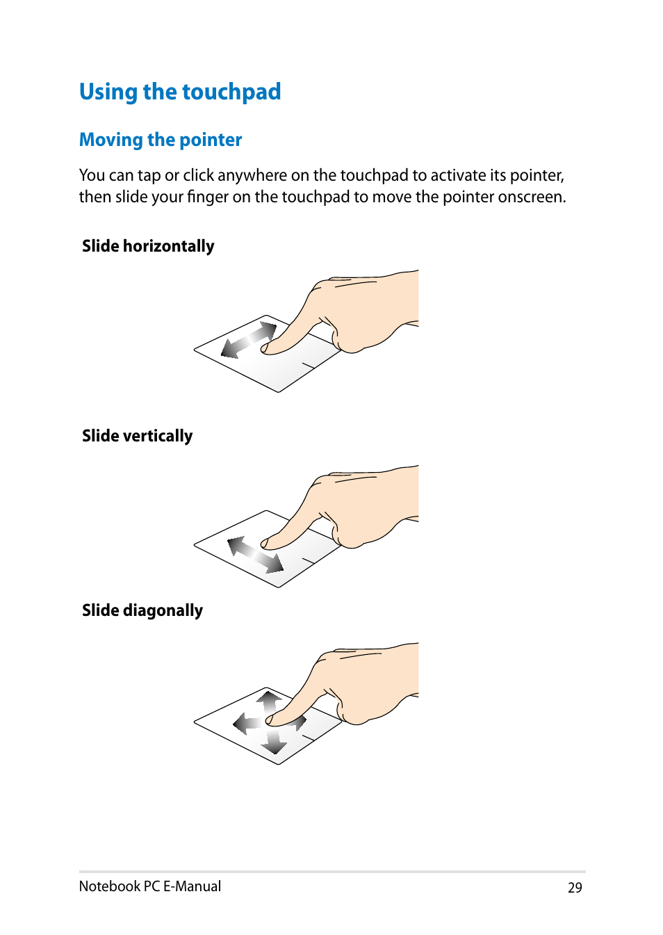 Using the touchpad | Asus X102BA User Manual | Page 29 / 122