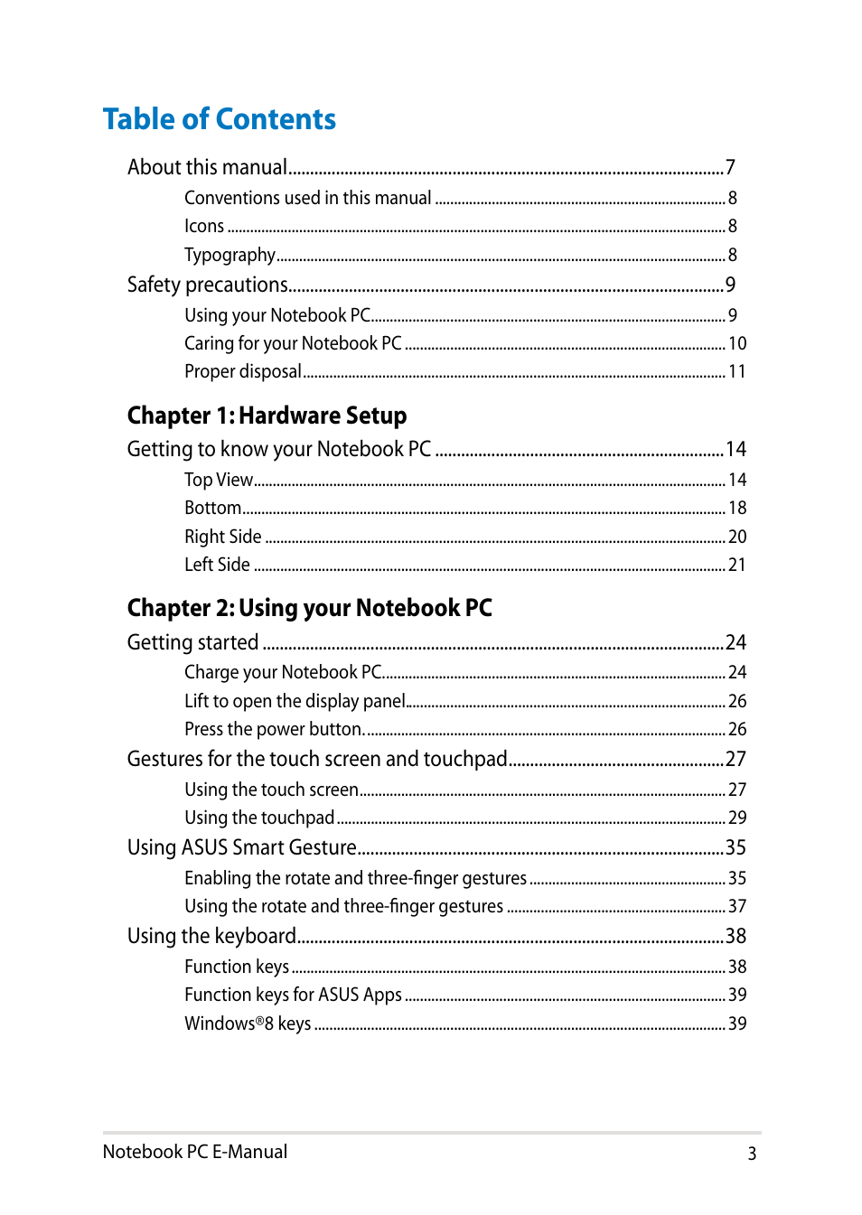 Asus X102BA User Manual | Page 3 / 122