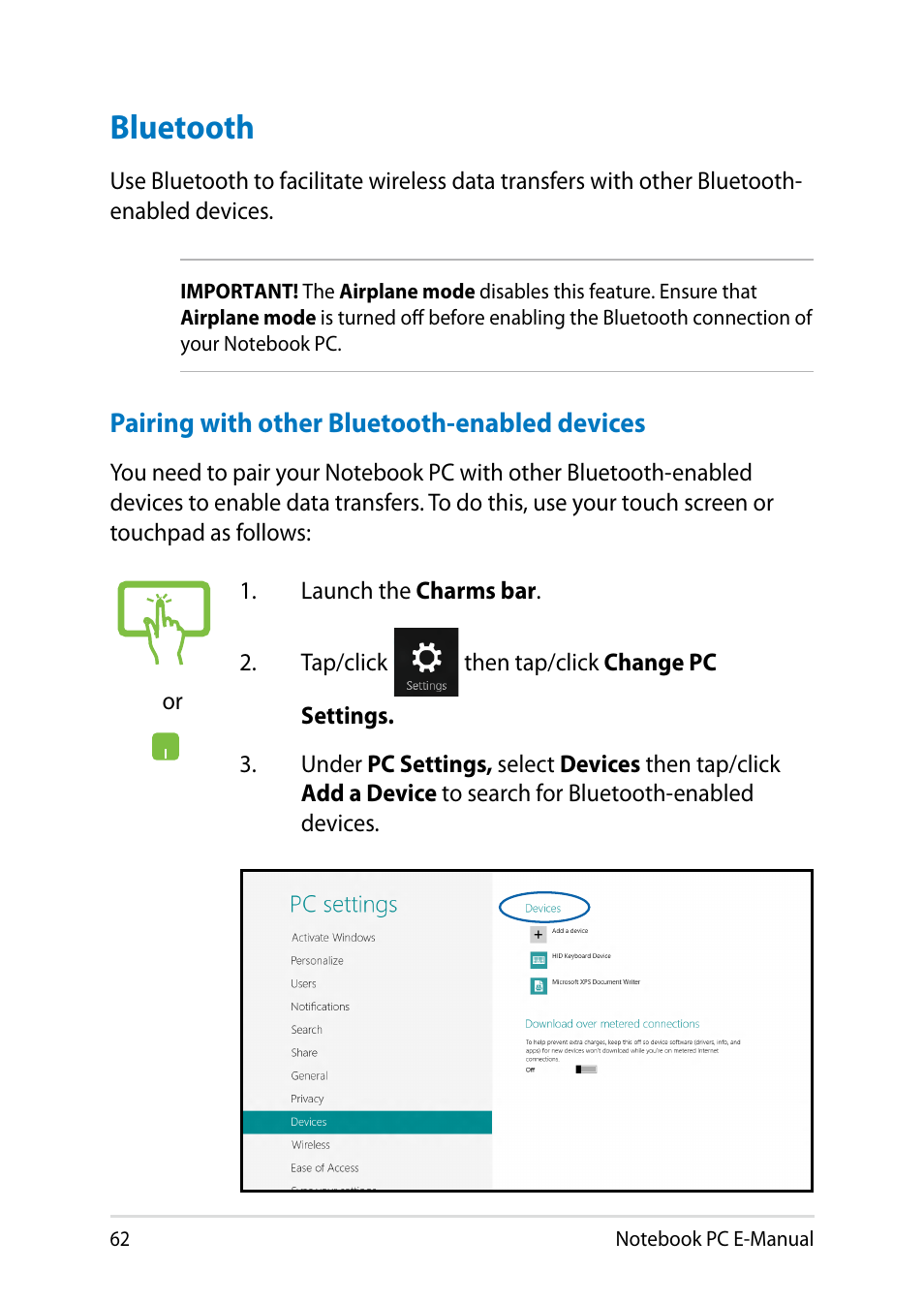 Bluetooth | Asus X102BA User Manual | Page 62 / 122