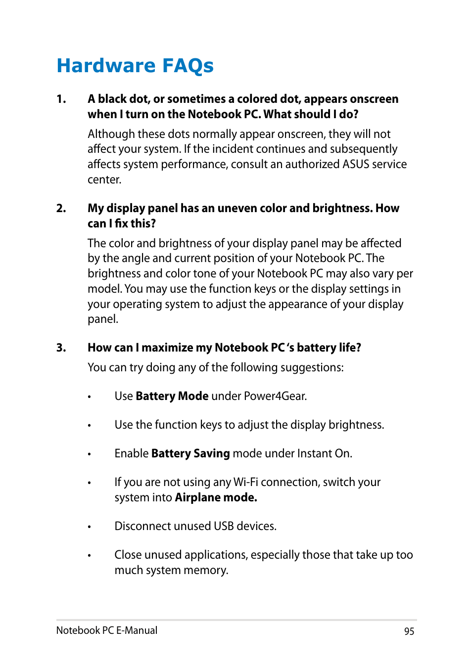 Hardware faqs | Asus X102BA User Manual | Page 95 / 122