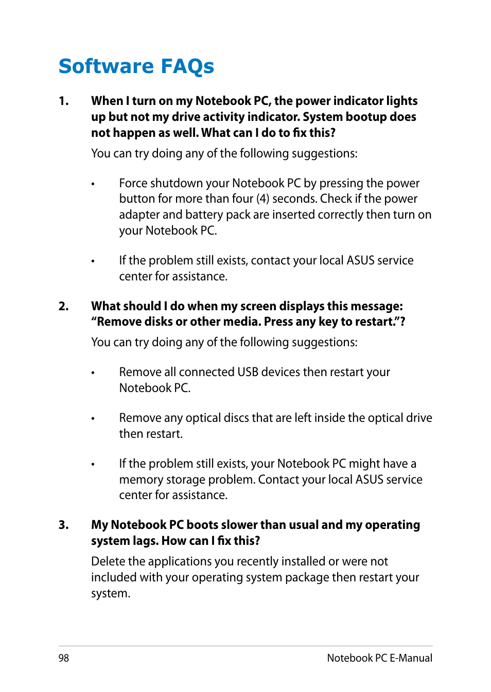 Software faqs | Asus X102BA User Manual | Page 98 / 122