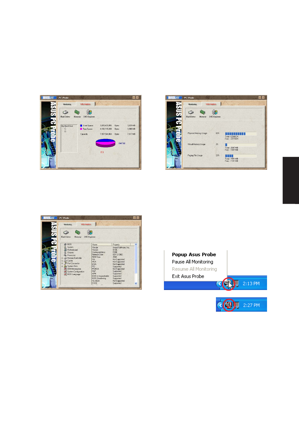 Probe2 taskbar icon, Using probe2 monitoring (cont’) | Asus W1Gc User Manual | Page 74 / 118