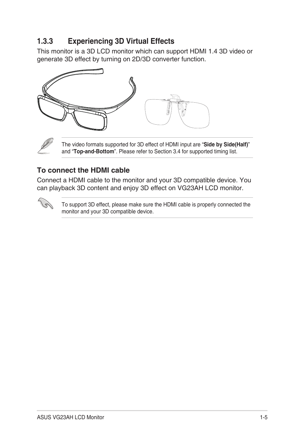 3 experiencing 3d virtual effects, Experiencing 3d virtual effects -5 | Asus VG23AH User Manual | Page 11 / 26