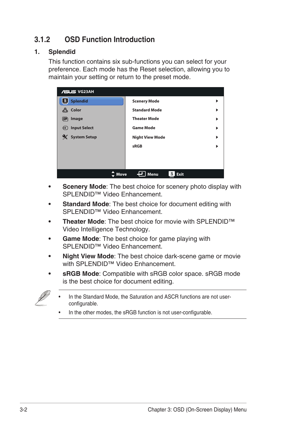 2 osd function introduction, Osd function introduction -2 | Asus VG23AH User Manual | Page 16 / 26