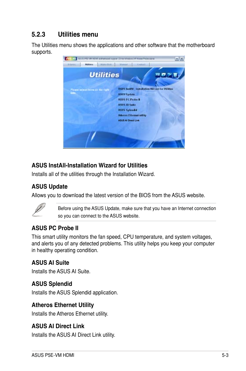 3 utilities menu | Asus P5E-VM HDMI User Manual | Page 107 / 154