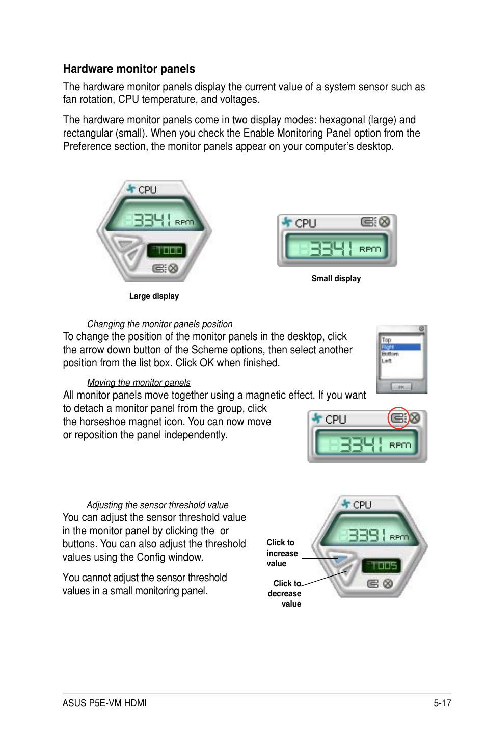 Hardware monitor panels | Asus P5E-VM HDMI User Manual | Page 121 / 154