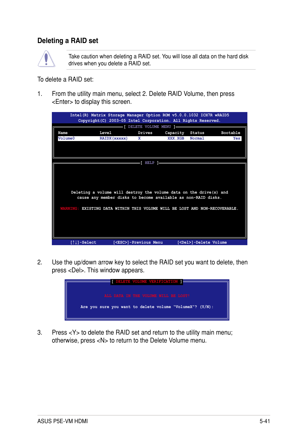 Deleting a raid set | Asus P5E-VM HDMI User Manual | Page 145 / 154