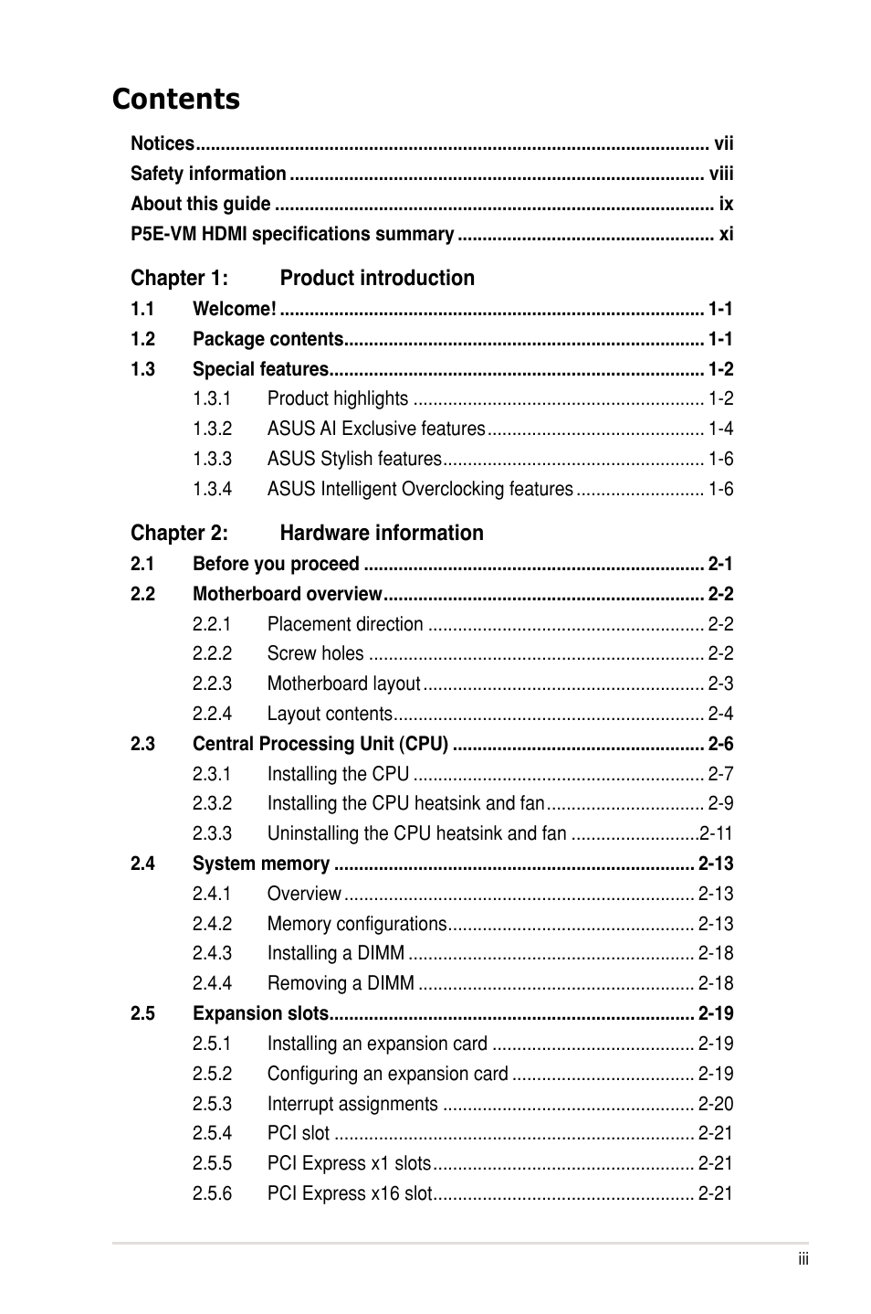 Asus P5E-VM HDMI User Manual | Page 3 / 154