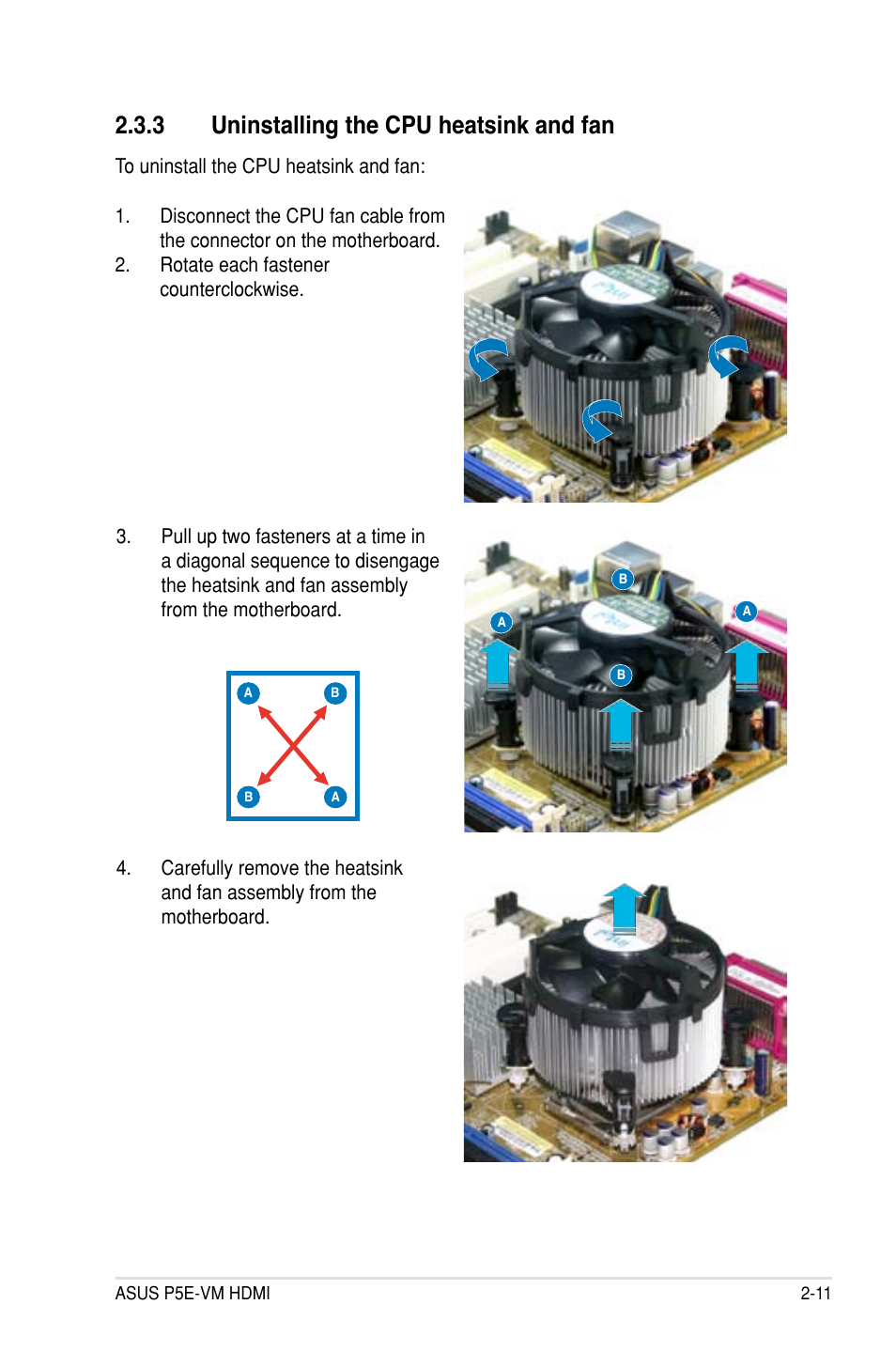 3 uninstalling the cpu heatsink and fan | Asus P5E-VM HDMI User Manual | Page 35 / 154