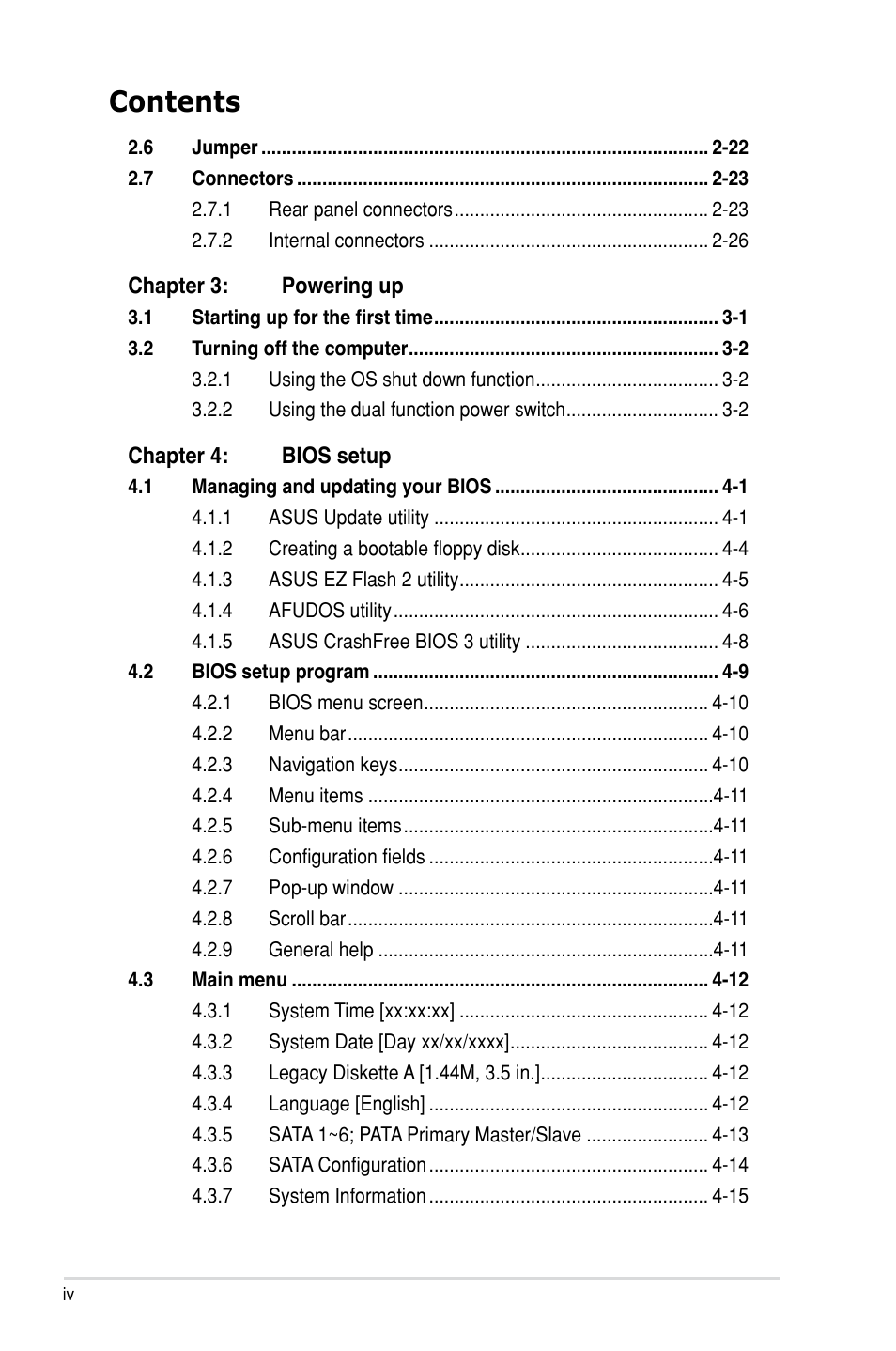 Asus P5E-VM HDMI User Manual | Page 4 / 154