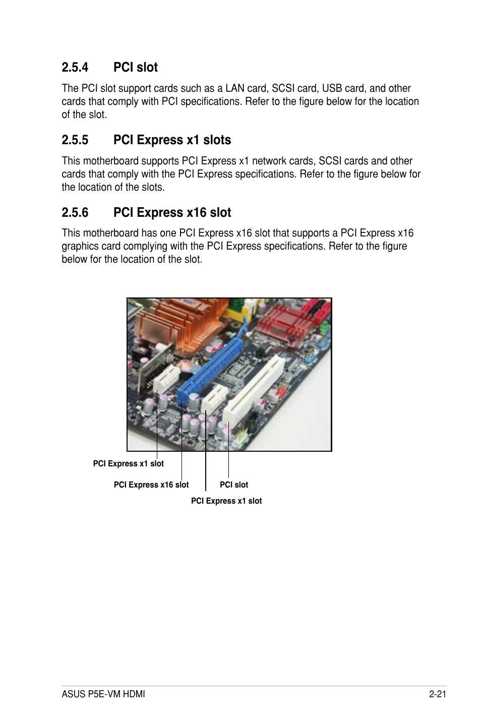 4 pci slot, 5 pci express x1 slots, 6 pci express x16 slot | Asus P5E-VM HDMI User Manual | Page 45 / 154