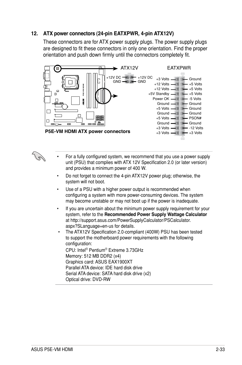 Pentium, P5e-vm hdmi atx power connectors eatxpwr, Atx12v | Asus P5E-VM HDMI User Manual | Page 57 / 154