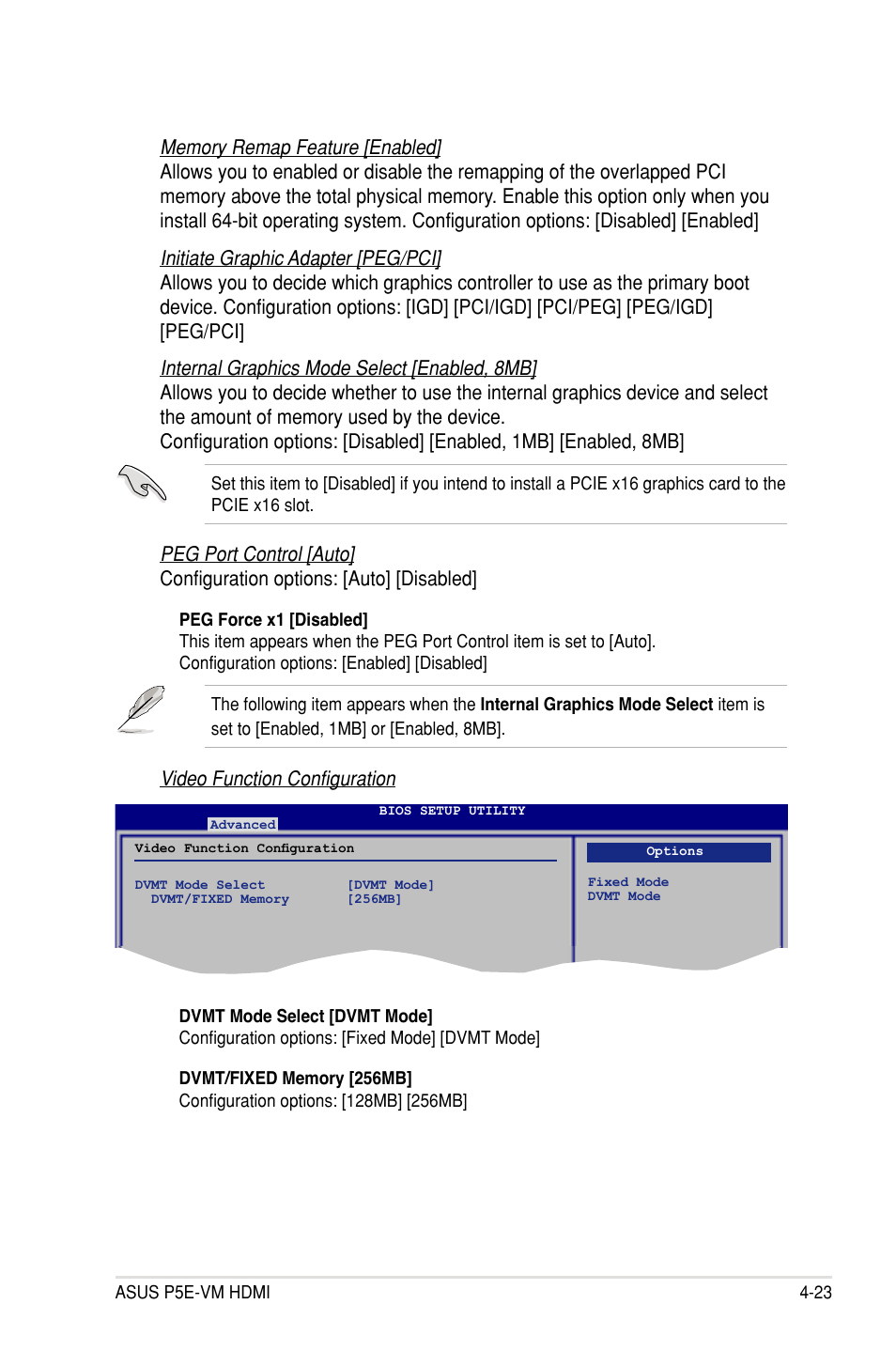 Video function configuration | Asus P5E-VM HDMI User Manual | Page 89 / 154