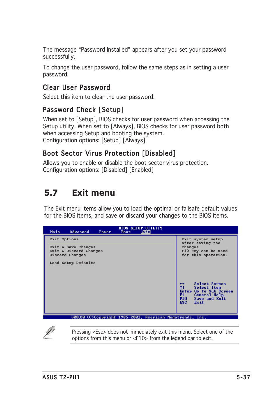 7 exit menu | Asus T2-PH1 User Manual | Page 109 / 112