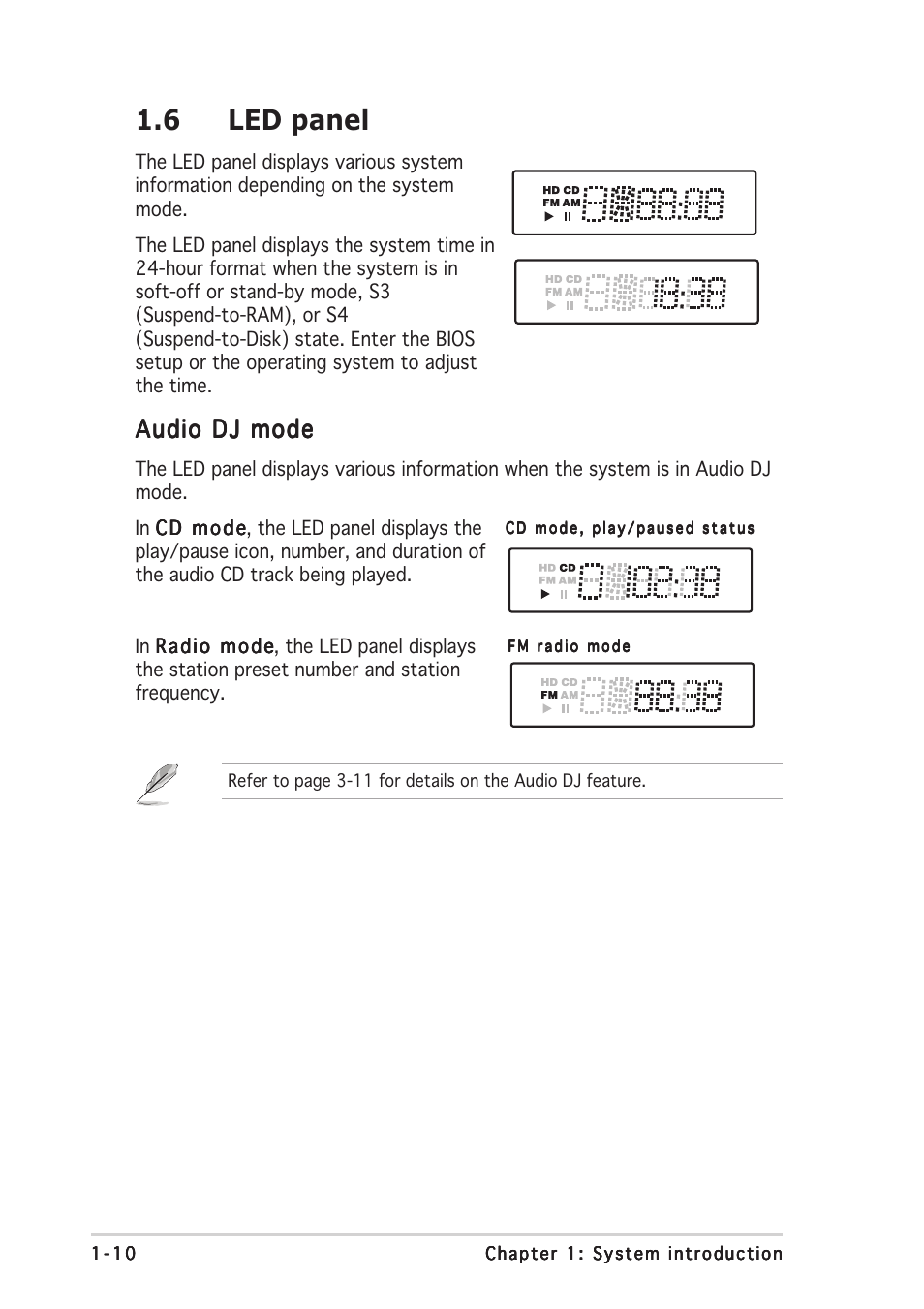 6 led panel, Audio dj mode | Asus T2-PH1 User Manual | Page 20 / 112