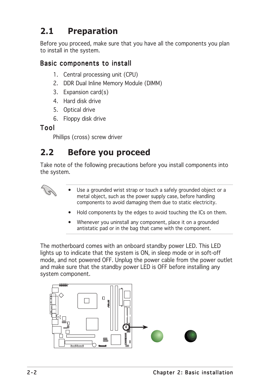 1 preparation, 2 before you proceed | Asus T2-PH1 User Manual | Page 22 / 112