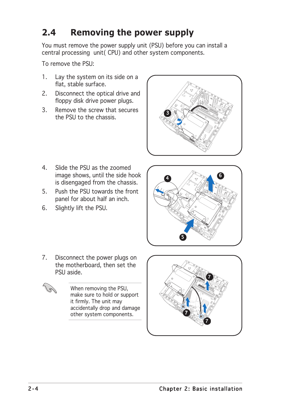 4 removing the power supply | Asus T2-PH1 User Manual | Page 24 / 112