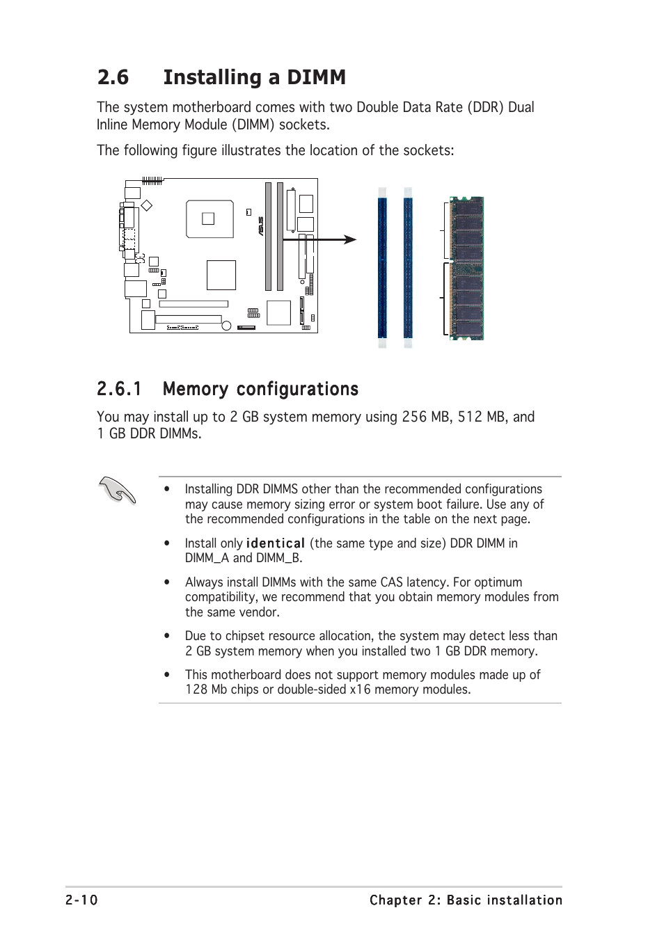 6 installing a dimm | Asus T2-PH1 User Manual | Page 30 / 112