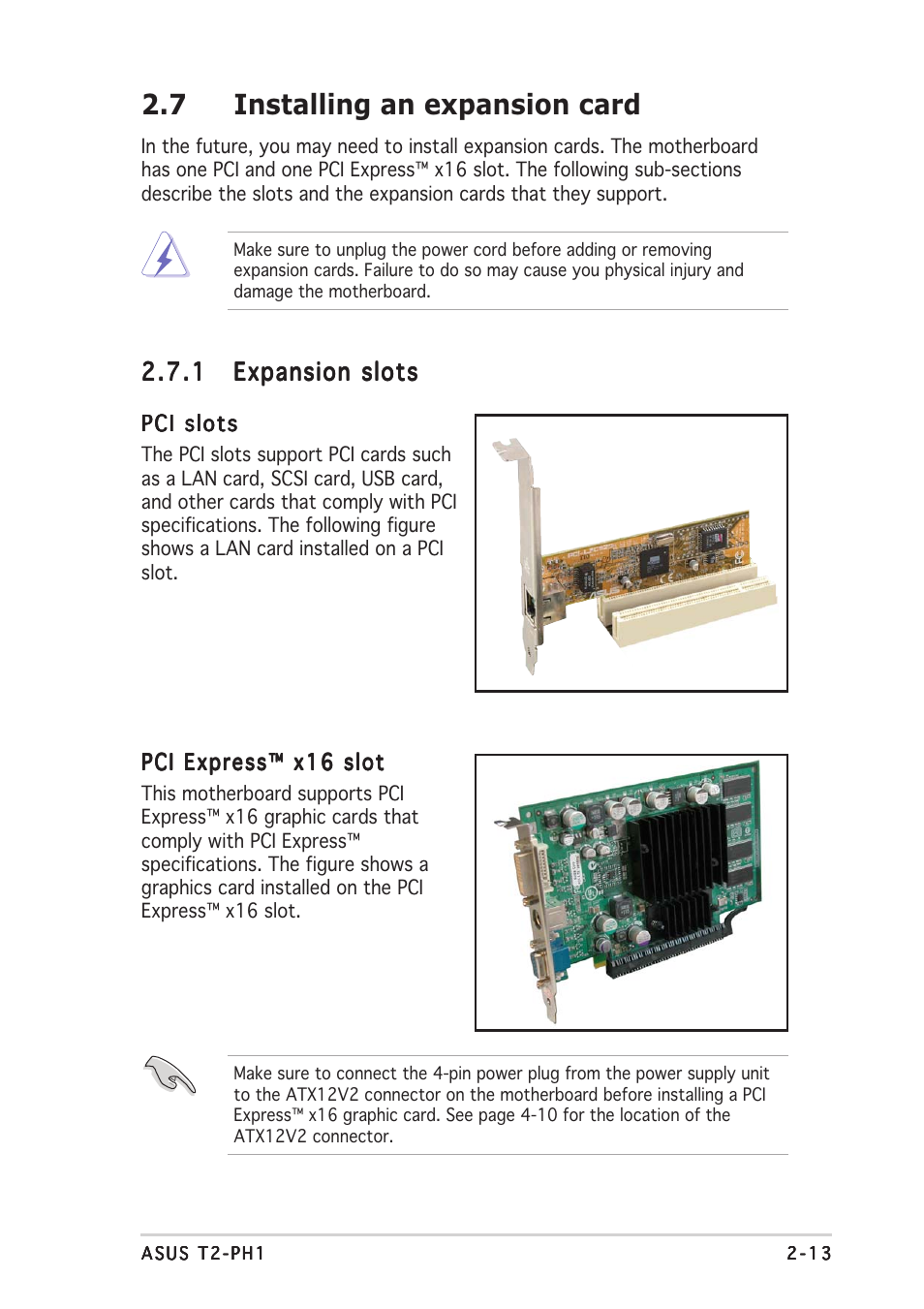 7 installing an expansion card | Asus T2-PH1 User Manual | Page 33 / 112