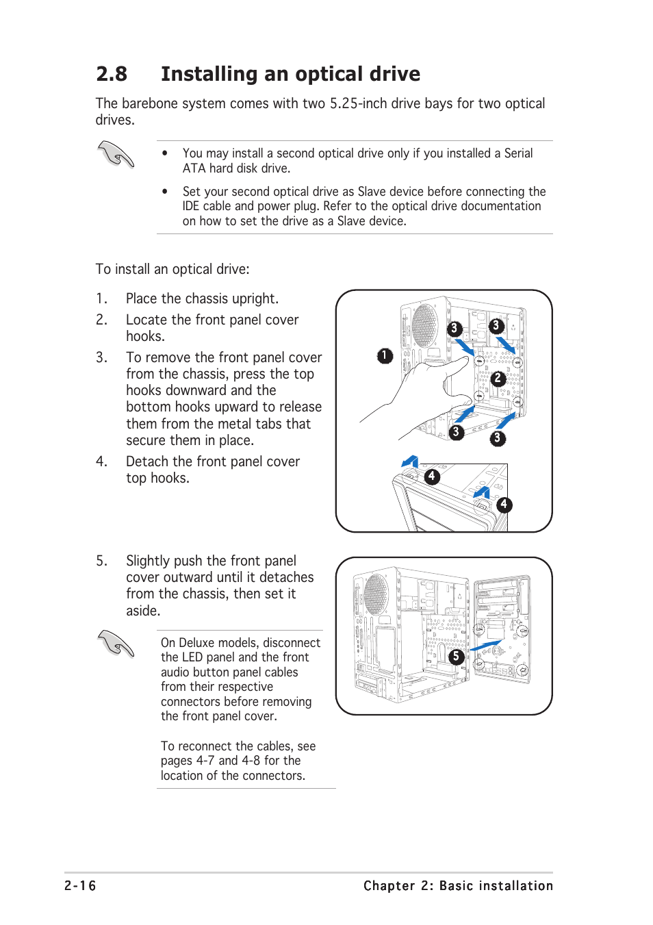 8 installing an optical drive | Asus T2-PH1 User Manual | Page 36 / 112