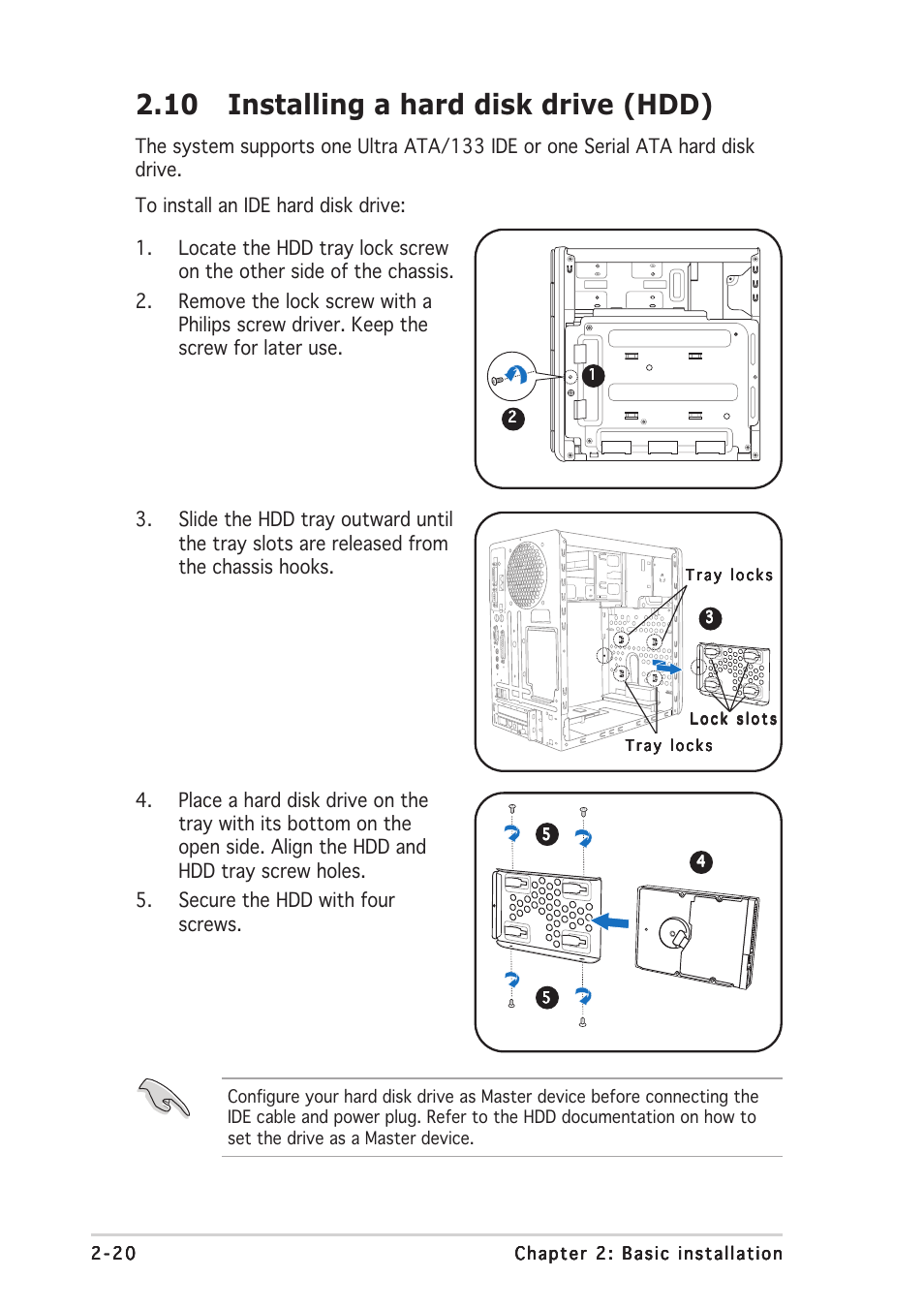 10 installing a hard disk drive (hdd) | Asus T2-PH1 User Manual | Page 40 / 112