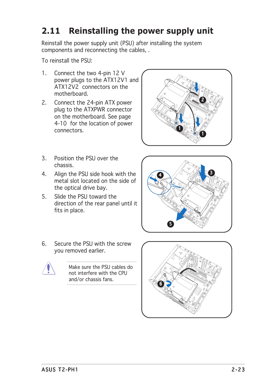 11 reinstalling the power supply unit | Asus T2-PH1 User Manual | Page 43 / 112