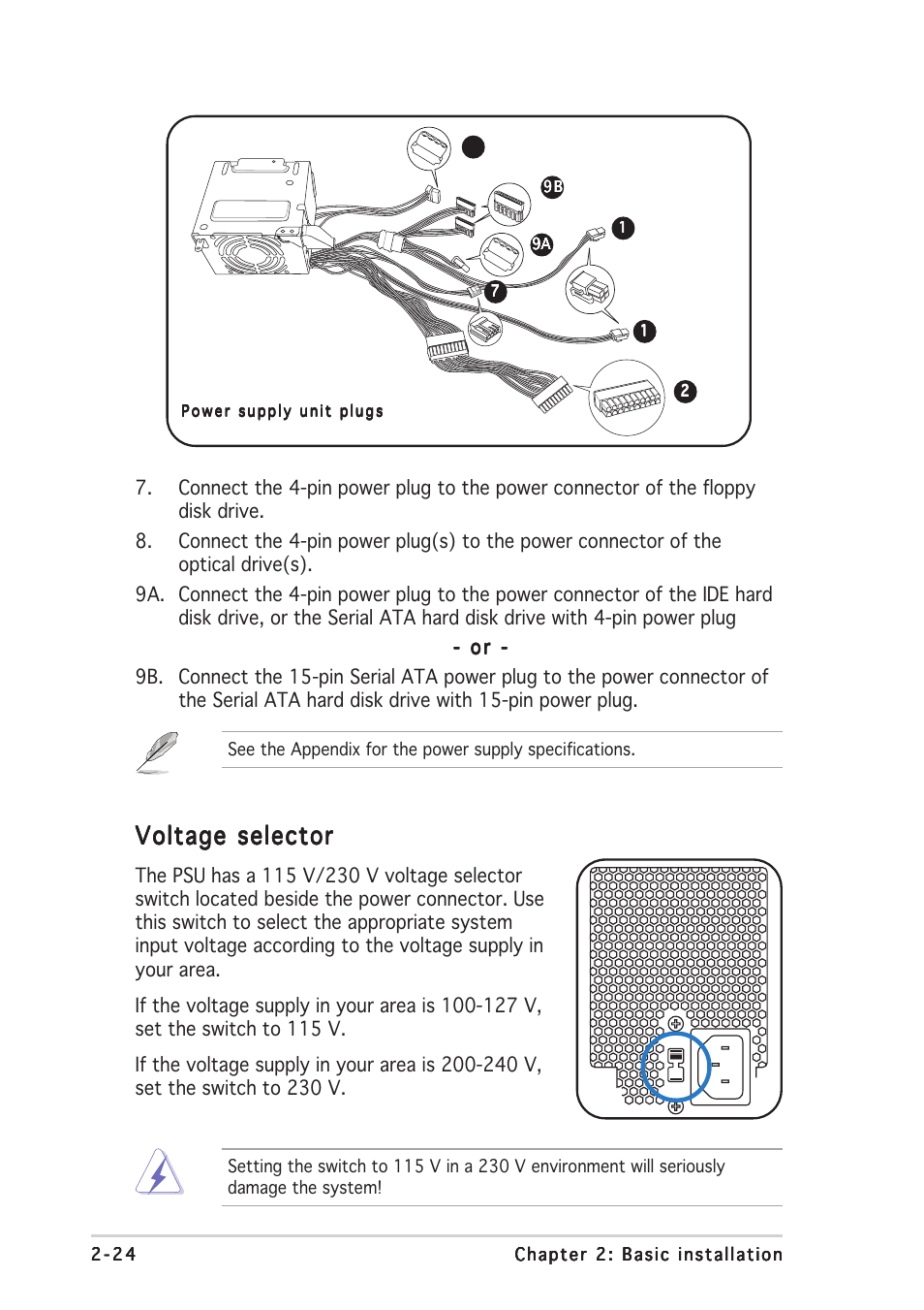 Voltage selector | Asus T2-PH1 User Manual | Page 44 / 112