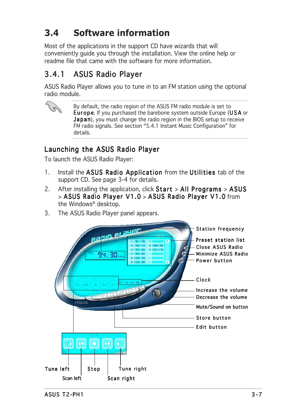 4 software information, Launching the asus radio player | Asus T2-PH1 User Manual | Page 53 / 112