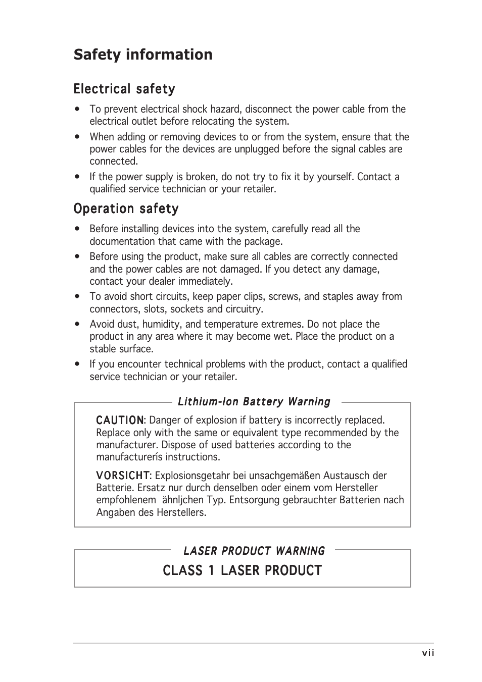 Safety information | Asus T2-PH1 User Manual | Page 7 / 112