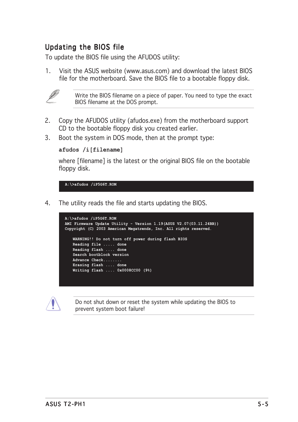 Updating the bios file | Asus T2-PH1 User Manual | Page 77 / 112