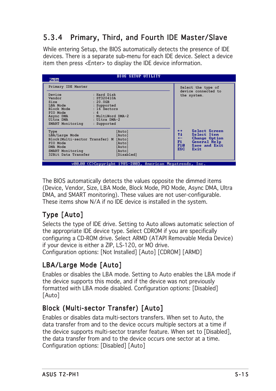 Type [auto, Lba/large mode [auto, Block (multi-sector transfer) [auto | Asus T2-PH1 User Manual | Page 87 / 112