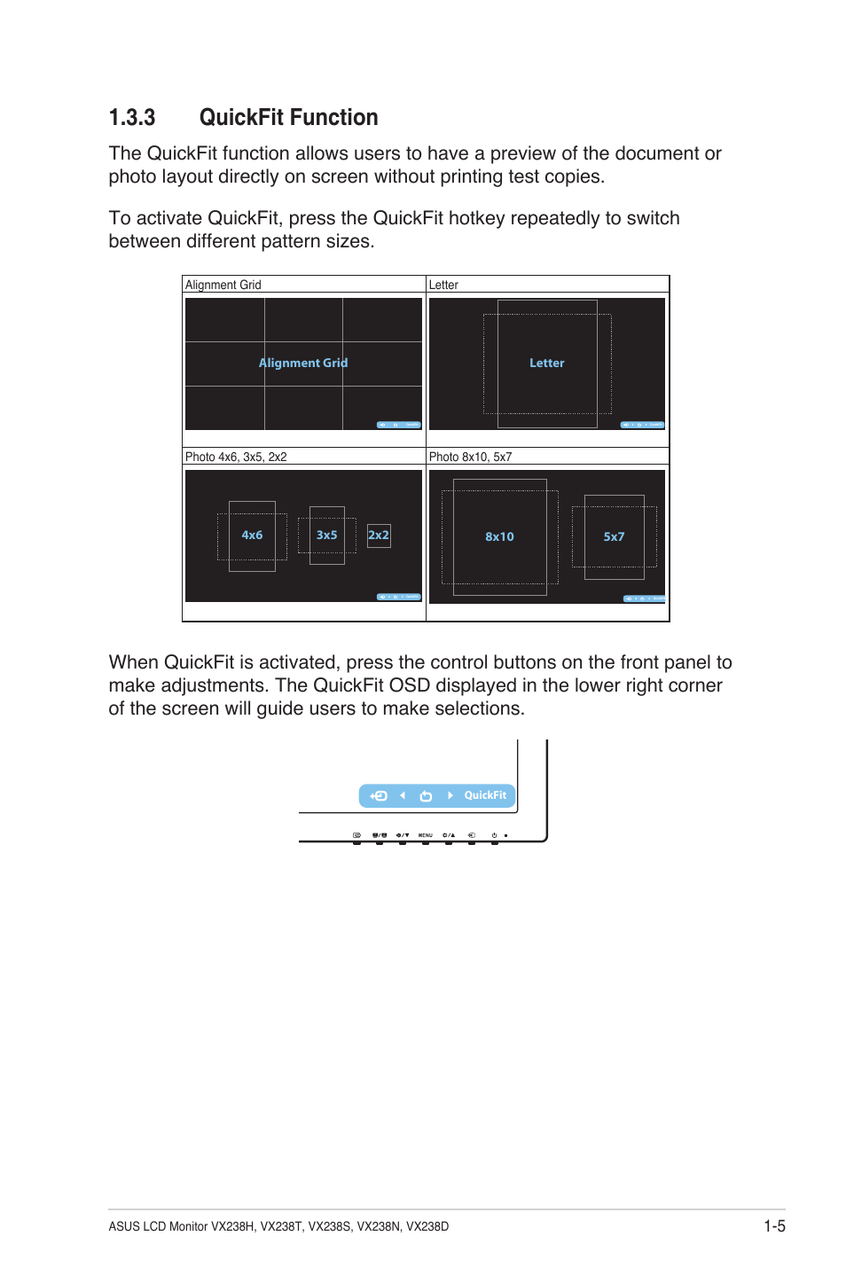 3 quickfit function, Quickfit function -5 | Asus VX238T-W User Manual | Page 12 / 25