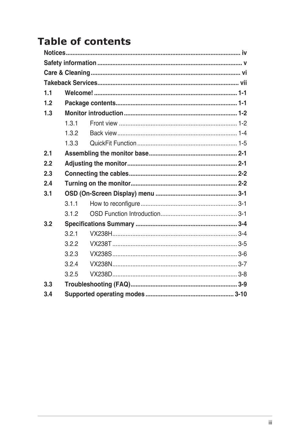 Asus VX238T-W User Manual | Page 3 / 25