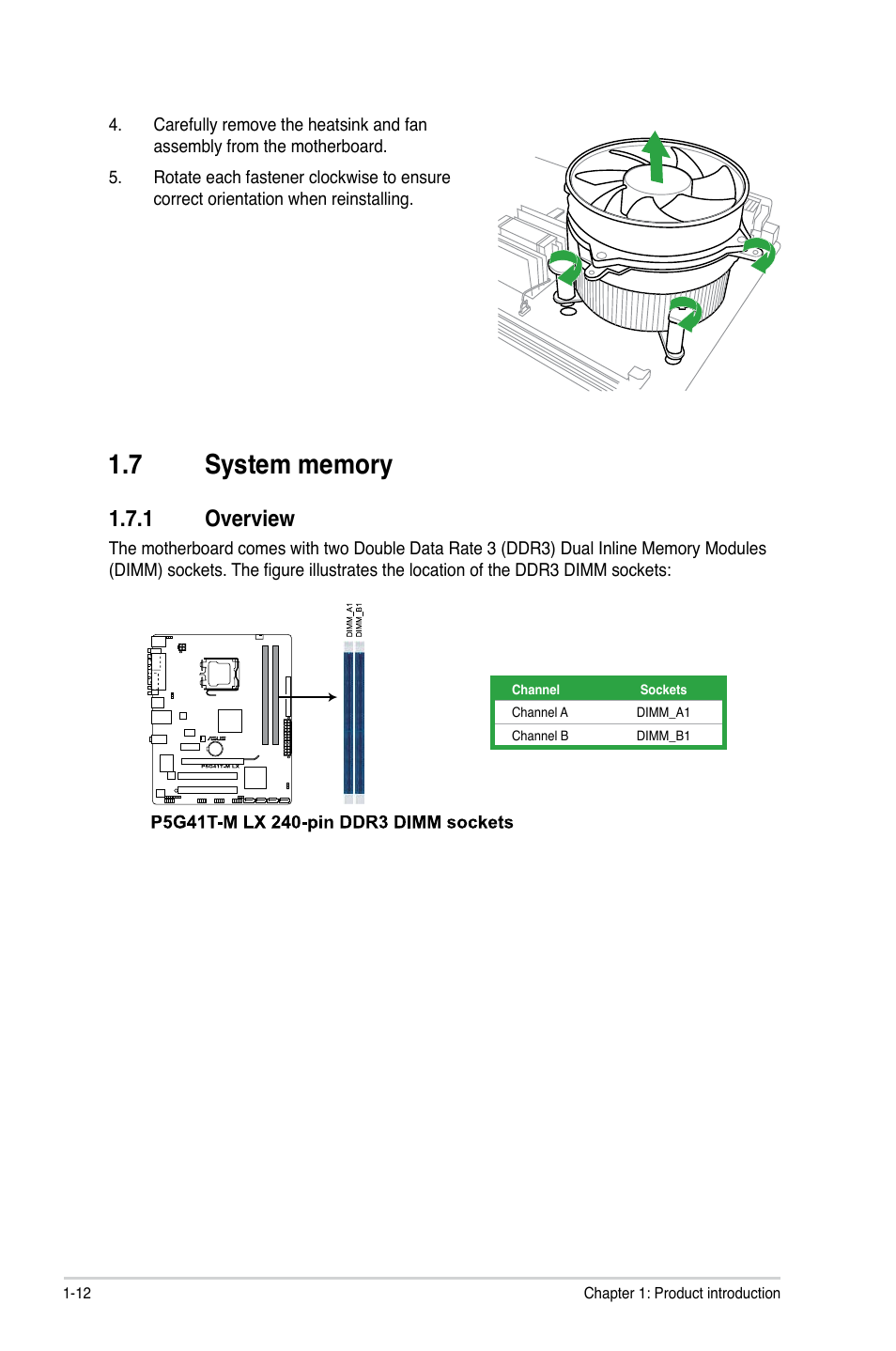 7 system memory, 1 overview, System memory -12 1.7.1 | Overview -12 | Asus P5G41T-M LX User Manual | Page 22 / 60