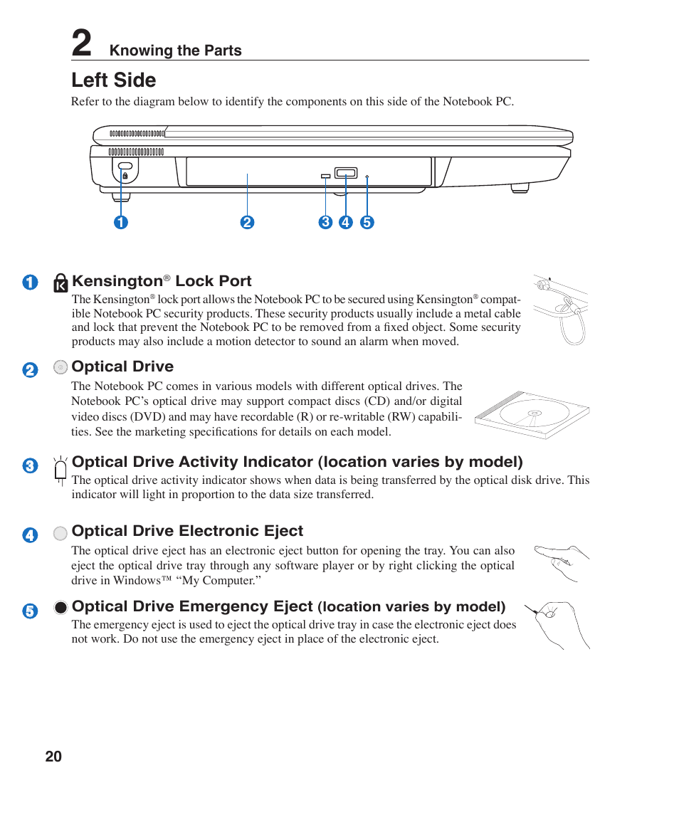 Left side | Asus Z96J User Manual | Page 20 / 67